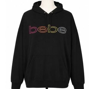 Bebe Sport Womens Black Neon Logo Hoodie Sweatshirt Plus Size 2X Thumbholes